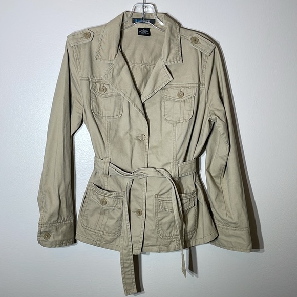 French Cuff Khaki Belted Utility Jacket - Picture 1 of 7